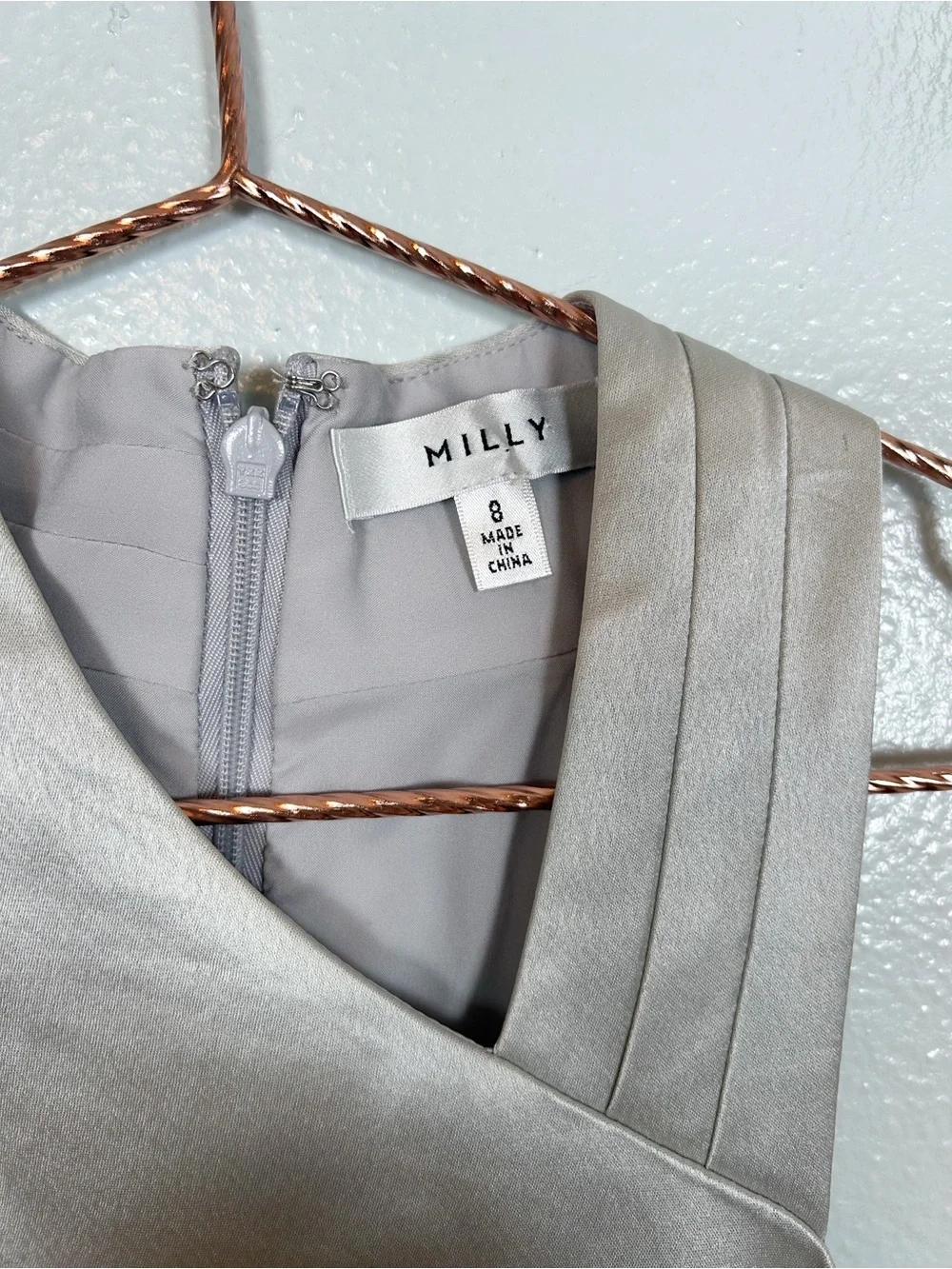 Milly Taryn Satin Halter Maxi Dress in Silver